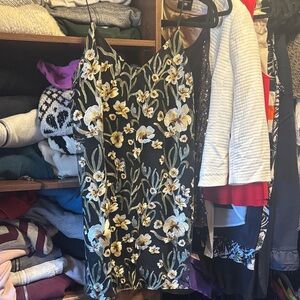 Floral Black long mini dress